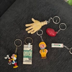 Vintage 6 Unique Keychain Set with Cartoon and Novelty Designs